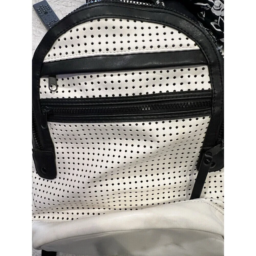 Merona white with black trim Faux leather backpack Lots of Pockets adjustable